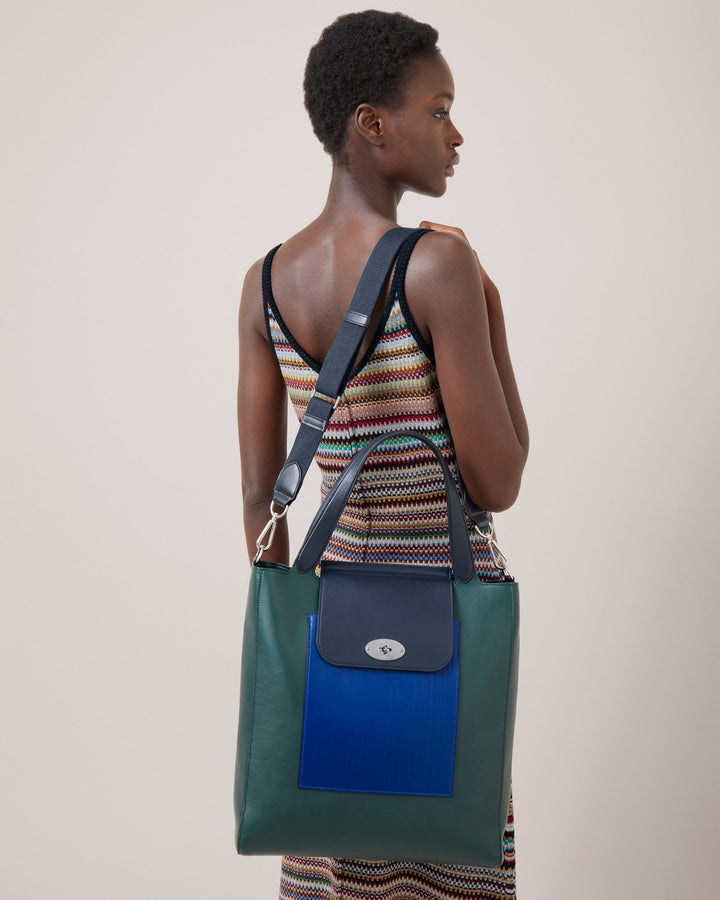 Mulberry x Paul Smith Antony Tote Silky Calf (Mulberry Green & Cobalt Blue)