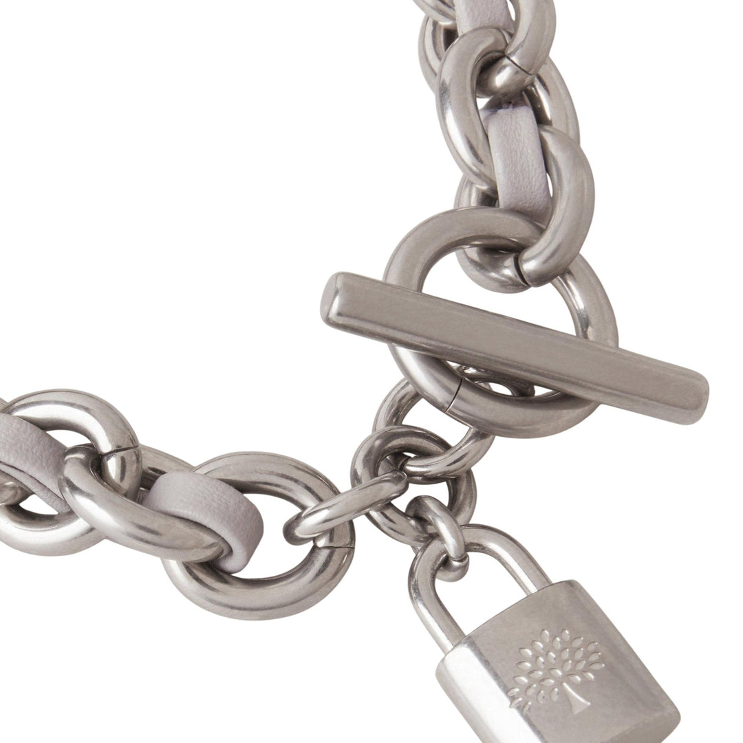 Lily Leather Chain Bracelet Small Pale Grey Silky Calf Silver Plated  Stainless