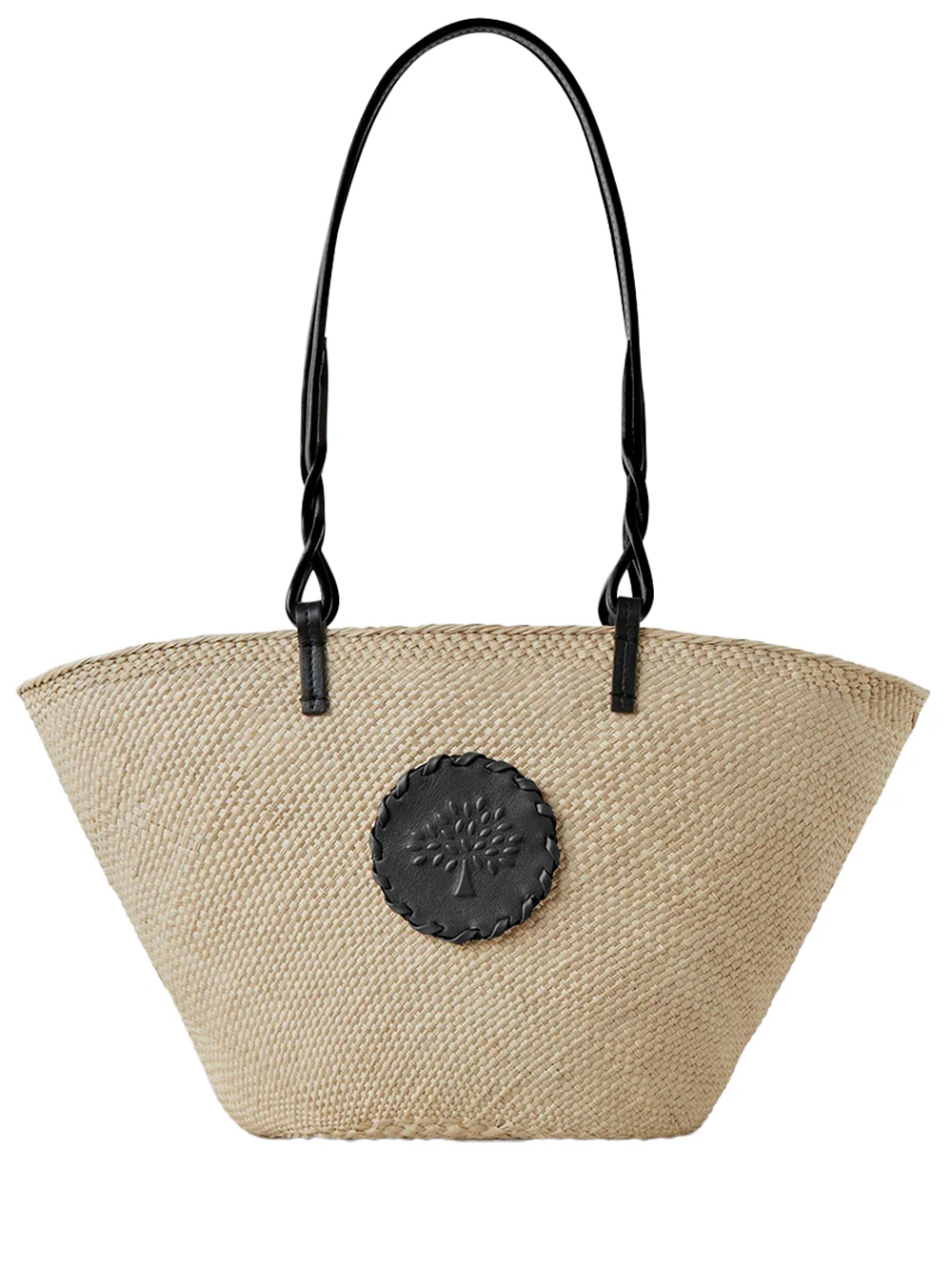 Raffia Basket Tote Natural & Black Raffia & Bovine Leather