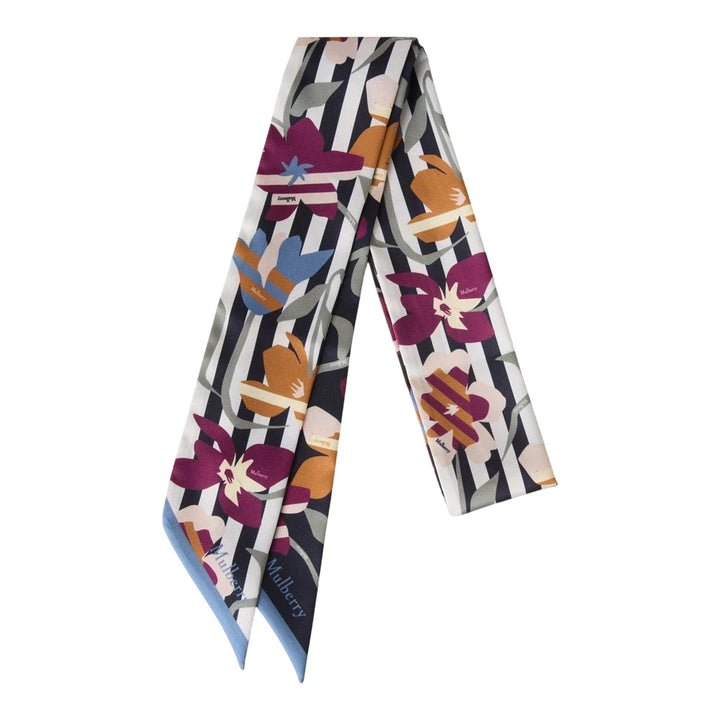 Club21 - Mulberry - Skinny Scarf - Graphic Floral Night Sky & Orchid Bloom Recycled Polyester - SCARVES - Dark Blue