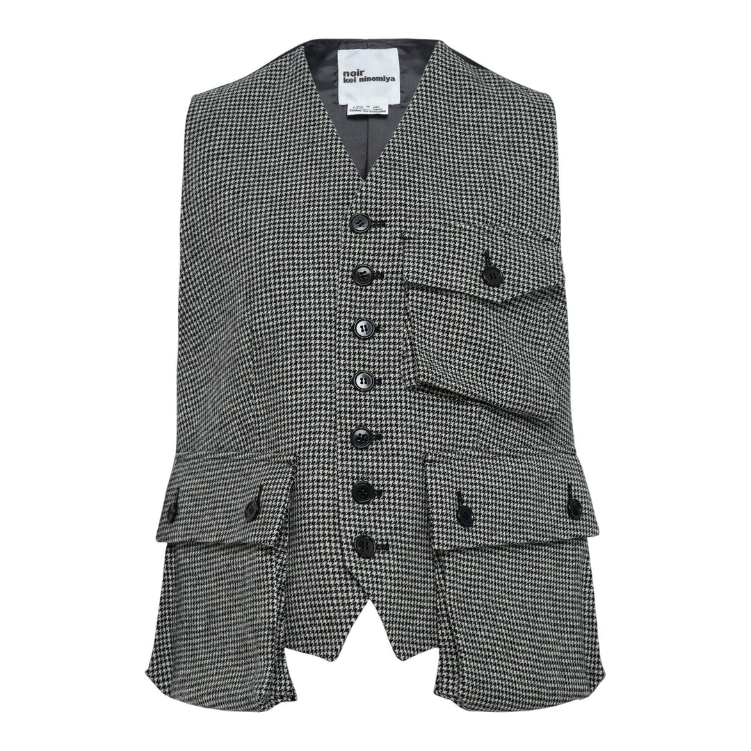 Club21 - Noir Kei Ninomiya - Hounds Tooth Pattern Wool Vest - VESTS - Black