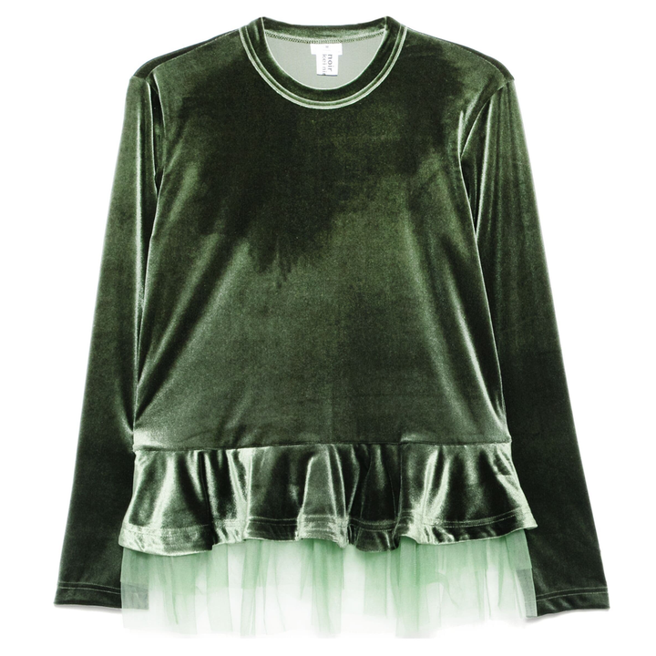Noir_Kei_Ninomiya_Velour_Stretch_X_Nylon_Tulle_T-Shirt_Khaki