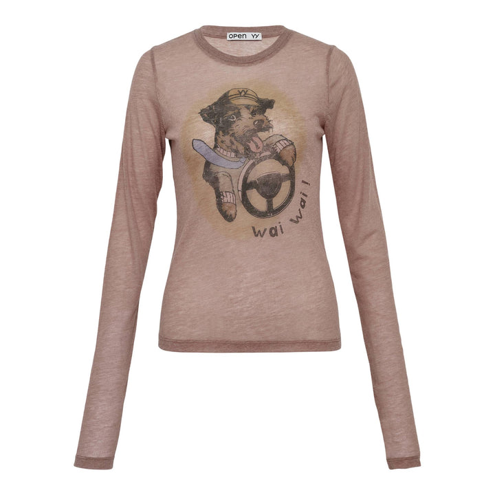Club21 - OPEN YY - Pet Club Sheer Long Sleeve Top - WOVEN TOPS - Beige