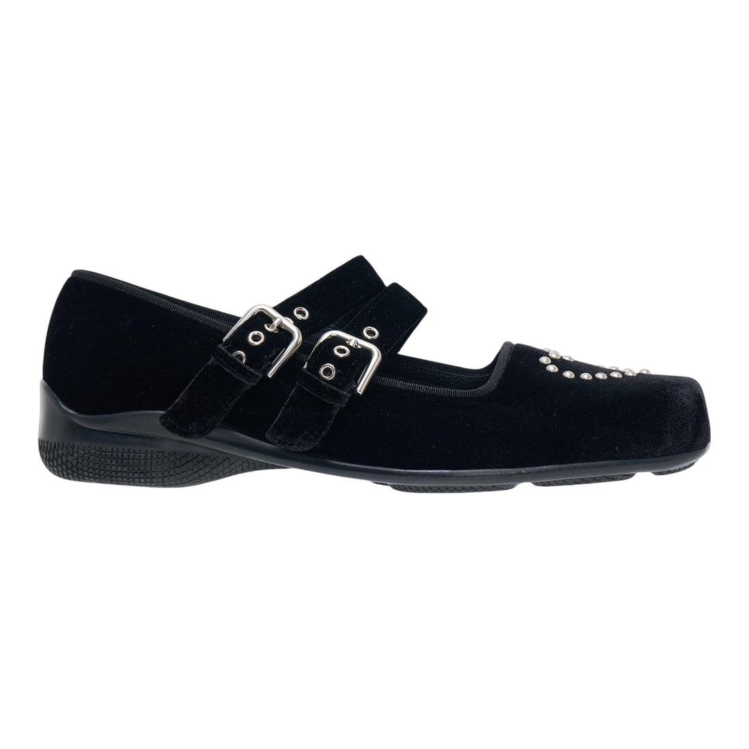 Club21 - OPEN YY - Velvet Heart Stud Ballet Flats - FLAT SHOES - Black