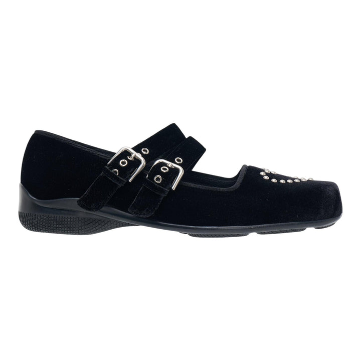 Club21 - OPEN YY - Velvet Heart Stud Ballet Flats - FLAT SHOES - Black