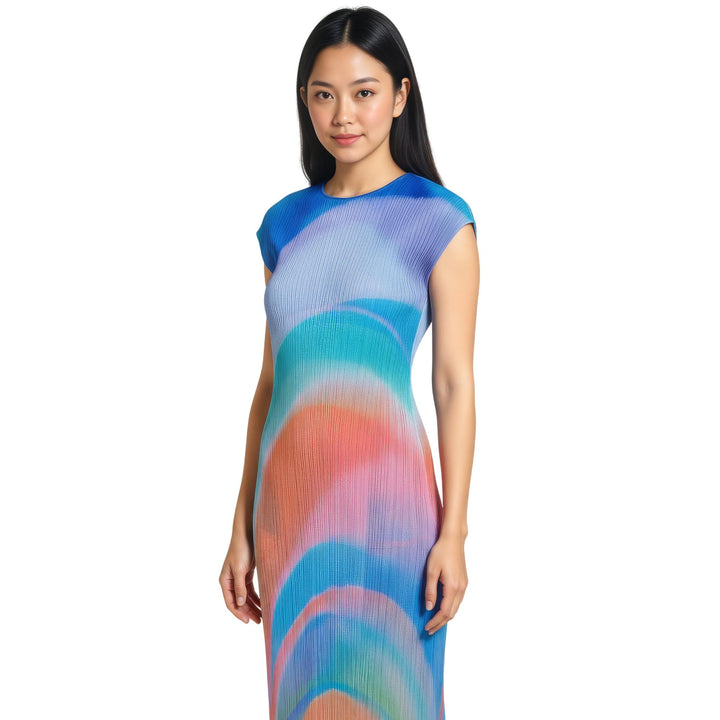 Club21 - PLEATS PLEASE ISSEY MIYAKE - Groove Round Neck Dress - PLEATED DRESSES - Blue