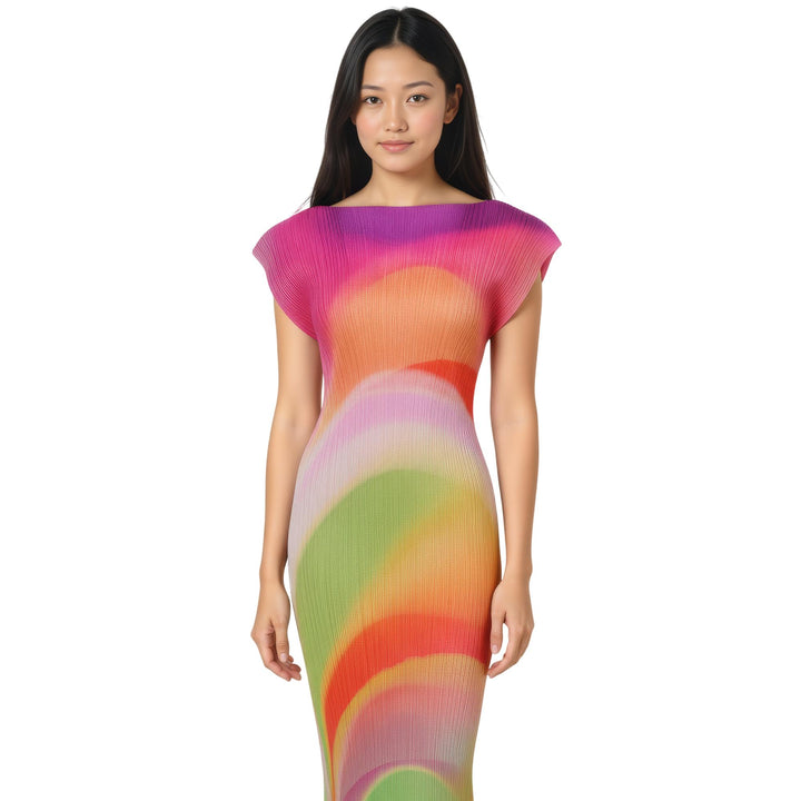 Club21 - PLEATS PLEASE ISSEY MIYAKE - Groove Round Neck Dress - PLEATED DRESSES - Bright Pink