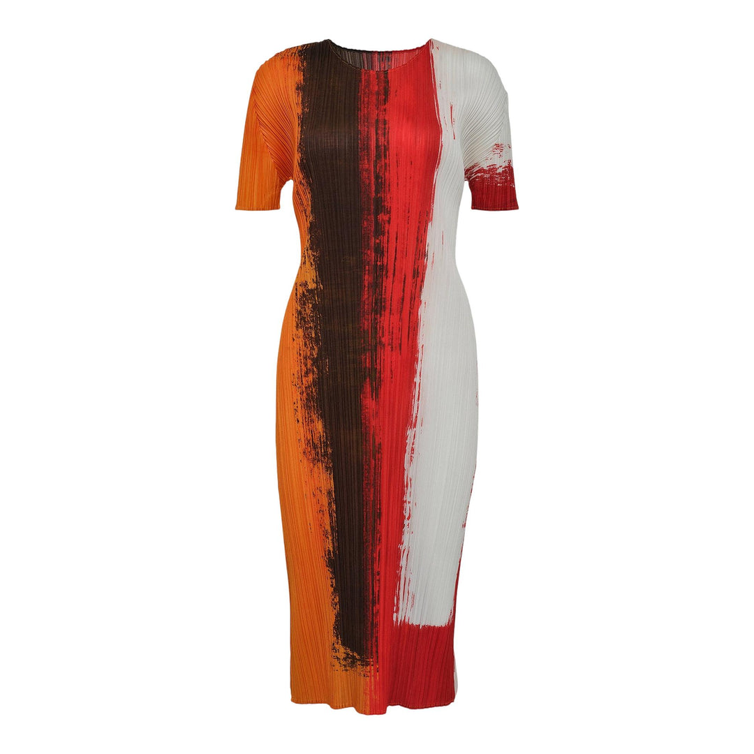 issey miyake pleats dress Issey Miyake Pleated Paint-effect Midi Dress
