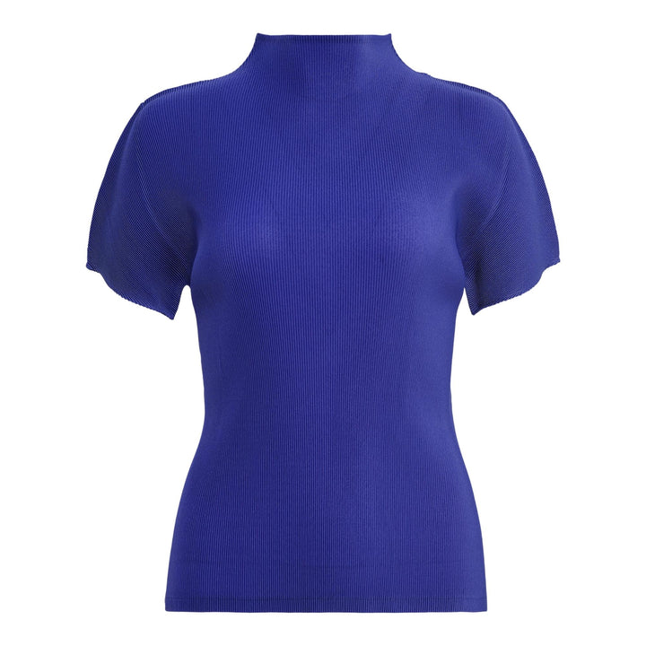 Club21 - PLEATS PLEASE ISSEY MIYAKE - Mist September High Neck Short Sleeve Top - PLEATED TOPS - Deep Blue