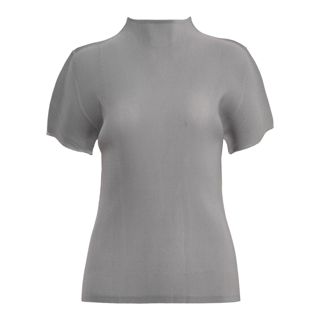 Club21 - PLEATS PLEASE ISSEY MIYAKE - Mist September High Neck Short Sleeve Top - PLEATED TOPS - Gray