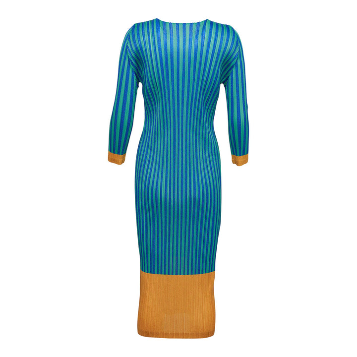 PLEATS PLEASE ISSEY MIYAKE Upbeat Stripe Color Long Dress Green 2