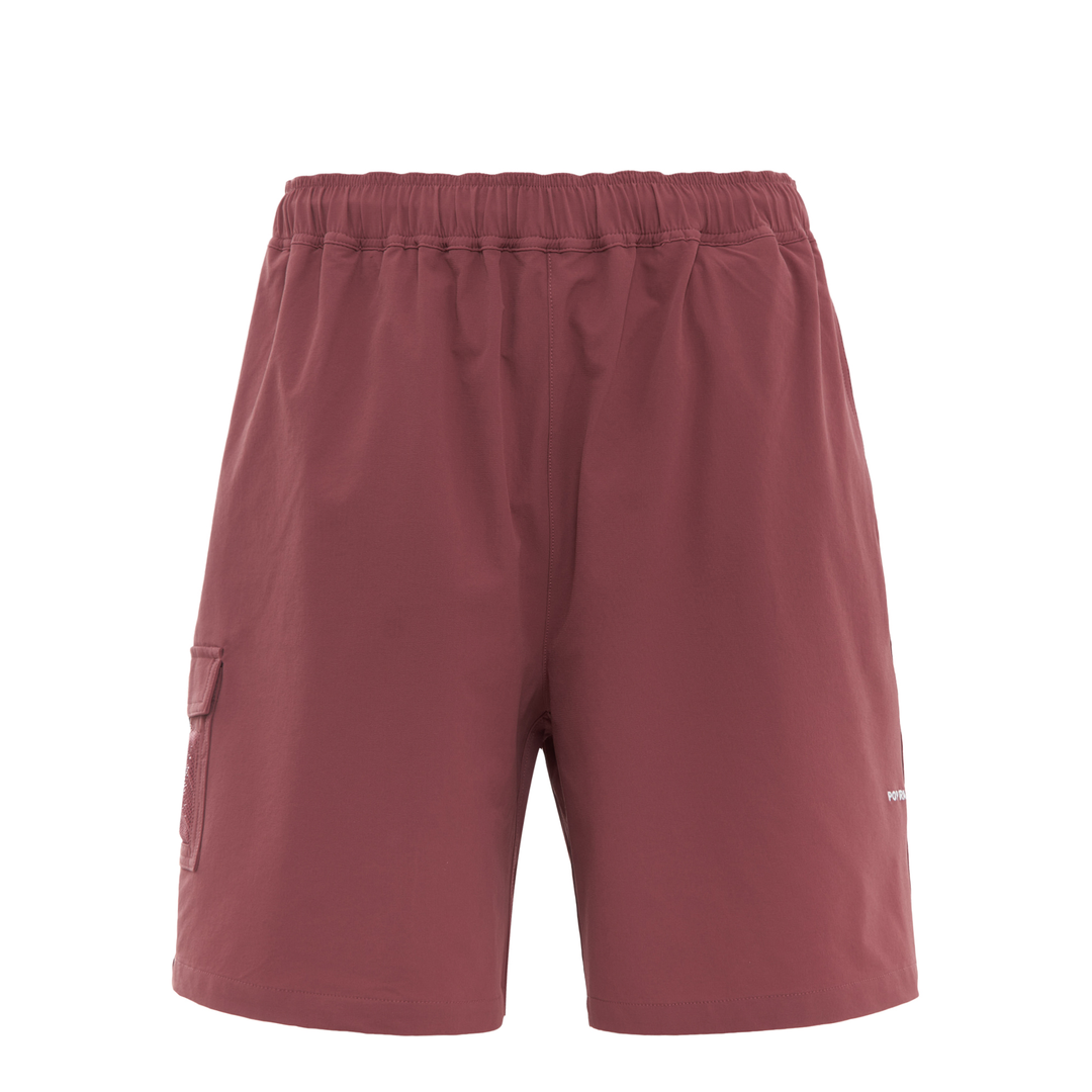 Pop Trading Company Painter Cargo Shorts in mauve-rose with elasticated waistband, cargo pocket on leg, and subtle logo on leg