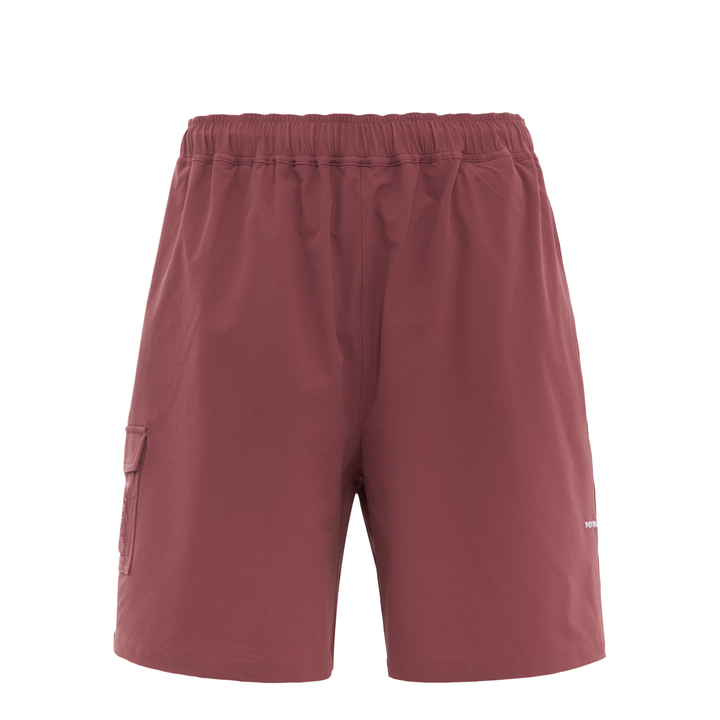 Pop Trading Company Painter Cargo Shorts in mauve-rose with elasticated waistband, cargo pocket on leg, and subtle logo on leg