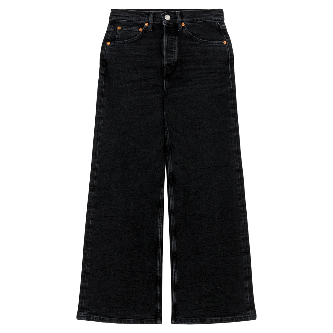 Quần jeans ống rộng cạp cao