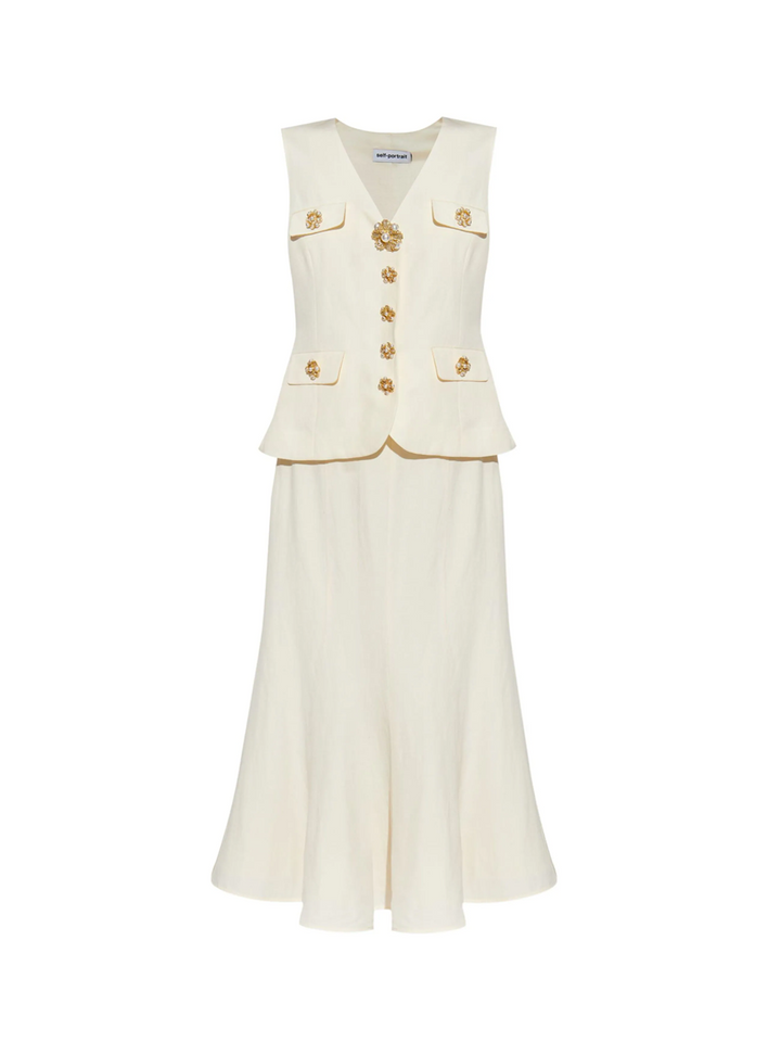 SELF-PORTRAIT_Cream_Linen_Midi_Dress_White