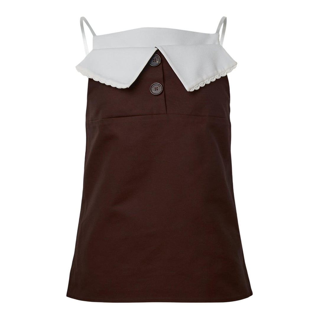 Club21 - SHUSHU/TONG - Fan-Shaped Turn-Down Collar Camisole Top - WOVEN TOPS - Brown