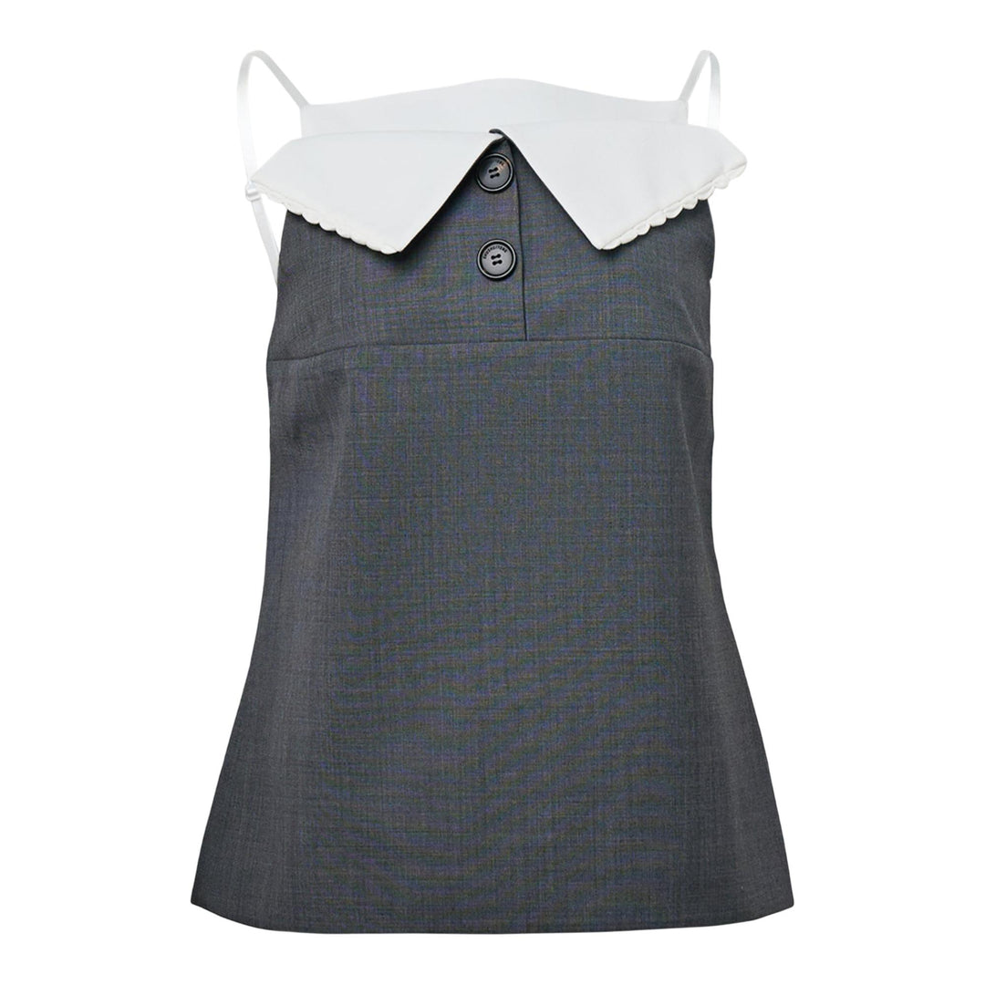 Club21 - SHUSHU/TONG - Fan-Shaped Turn-Down Collar Top - WOVEN TOPS - Grey