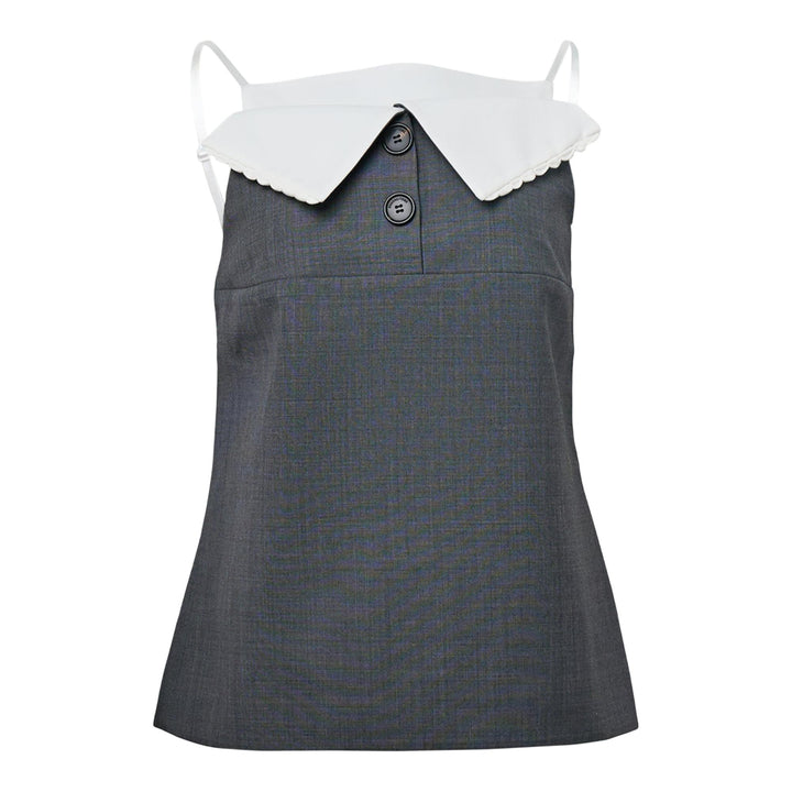 Club21 - SHUSHU/TONG - Fan-Shaped Turn-Down Collar Top - WOVEN TOPS - Grey