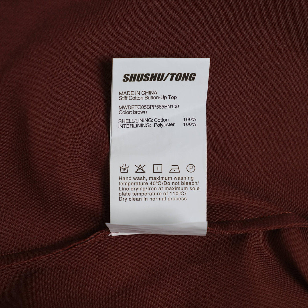 Club21 - SHUSHU/TONG - Stiff Cotton Button-Up Top - BLOUSES - Brown
