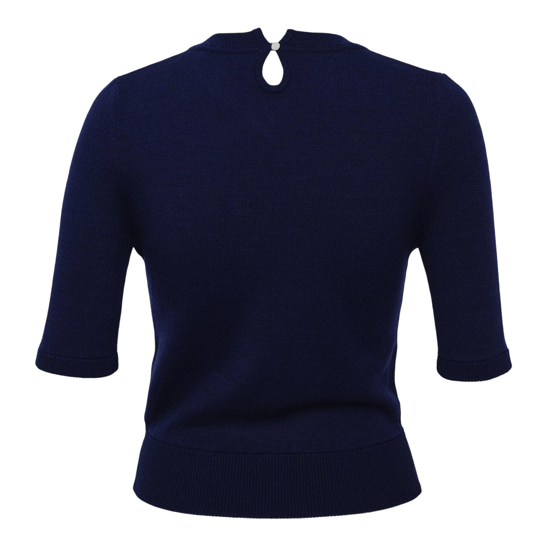 Club21 - SHUSHU/TONG - V-Neck Short Sleeve Knit Top - KNIT TOPS - Navy