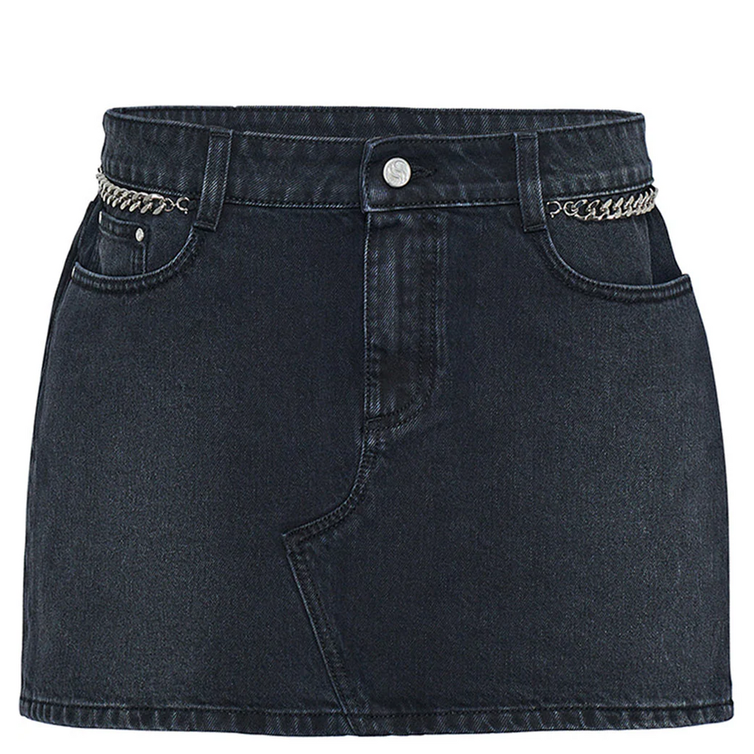 Falabella Chain Black Denim Mini Skirt