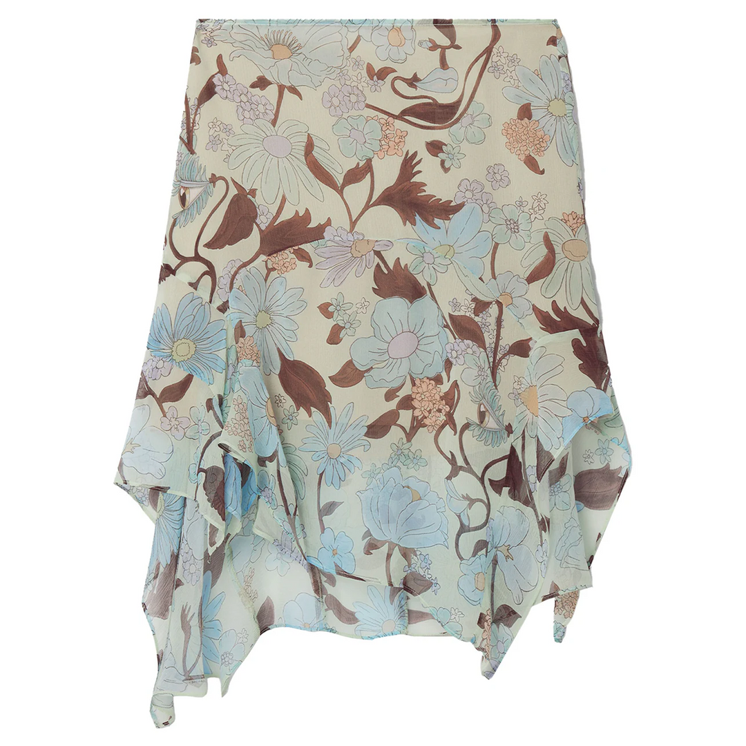 Garden Print Asymmetric Skirt