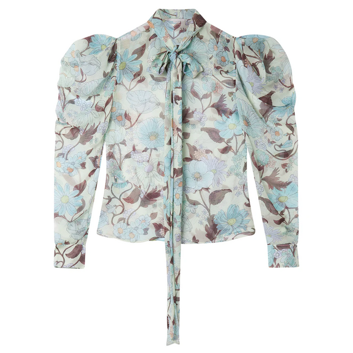 Garden Print Puff Shoulder Shirt