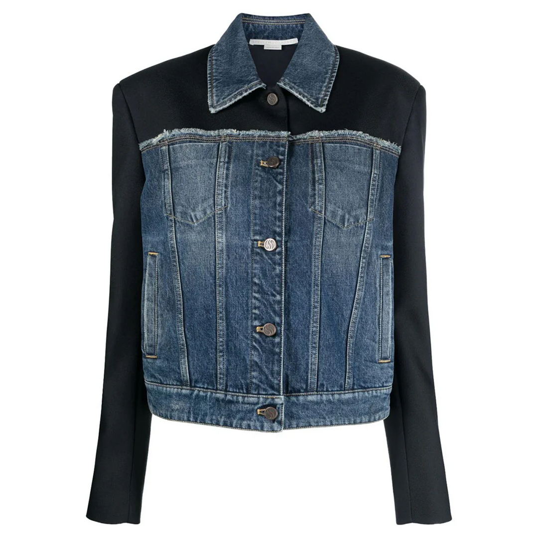 Paneled Blue Denim And Twill Jacket