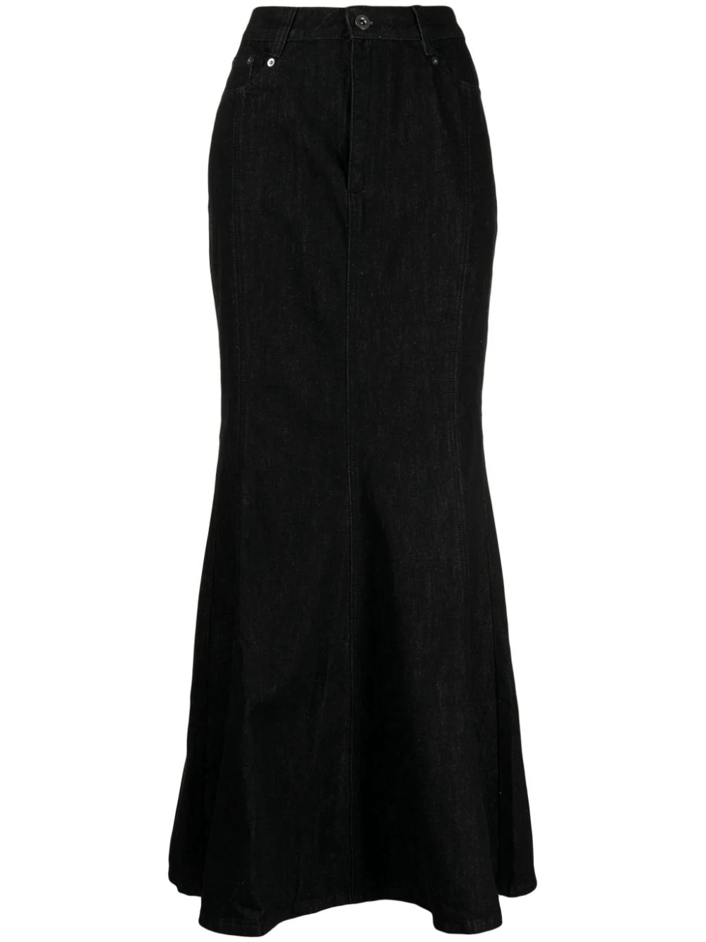 Self-Portrait-Black-Denim-Flared-Maxi-Skirt-Black-1