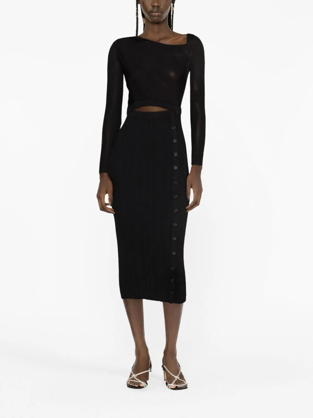 Self Portrait Black Knit Midi Dress Black 2