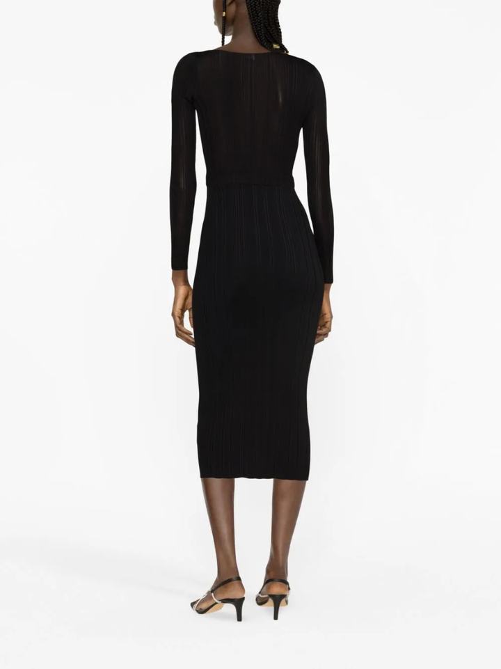 Self Portrait Black Knit Midi Dress Black 4