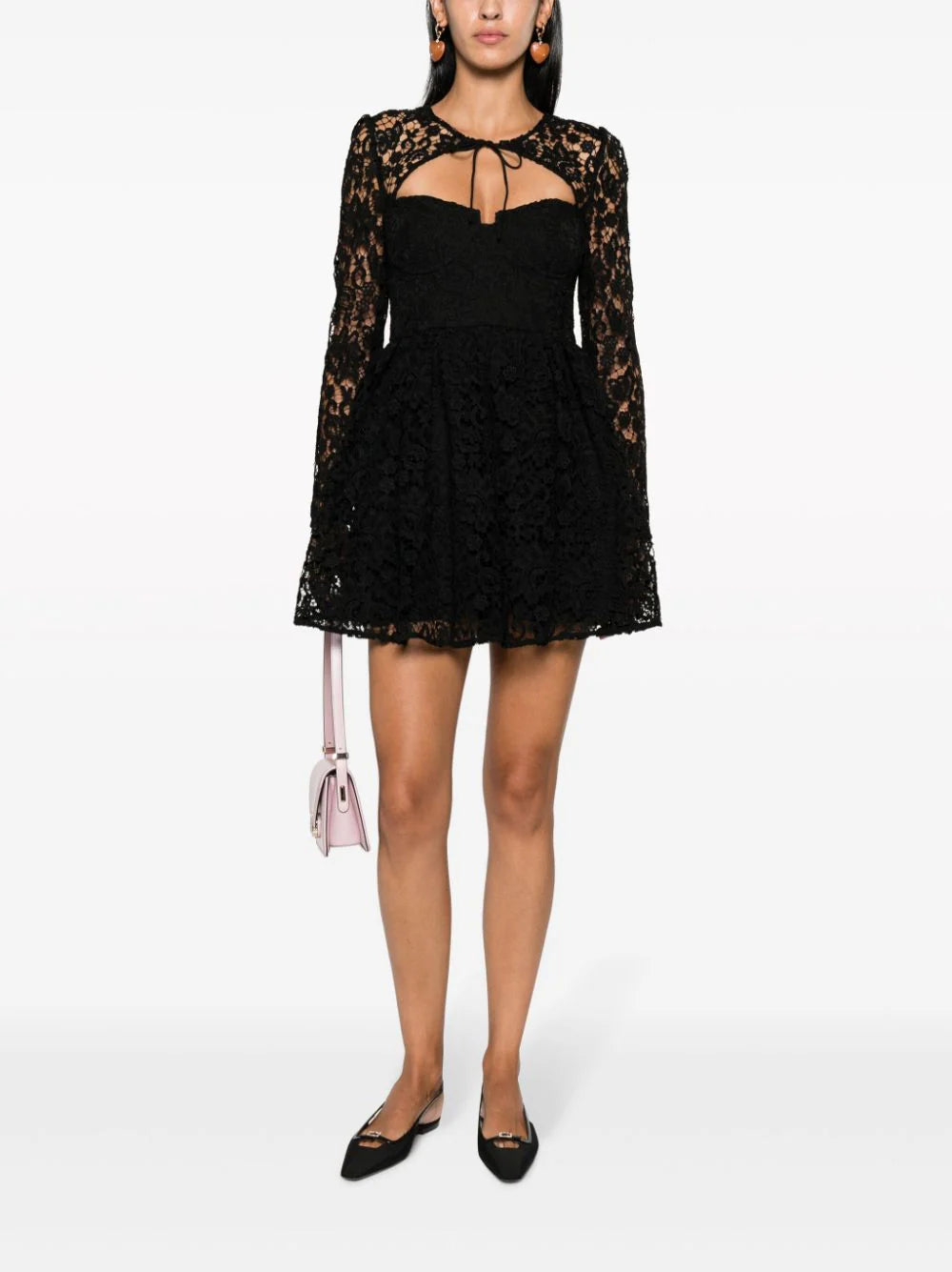 Self-Portrait-Black-Lace-Tie-Neck-Mini-Dress-Black-2