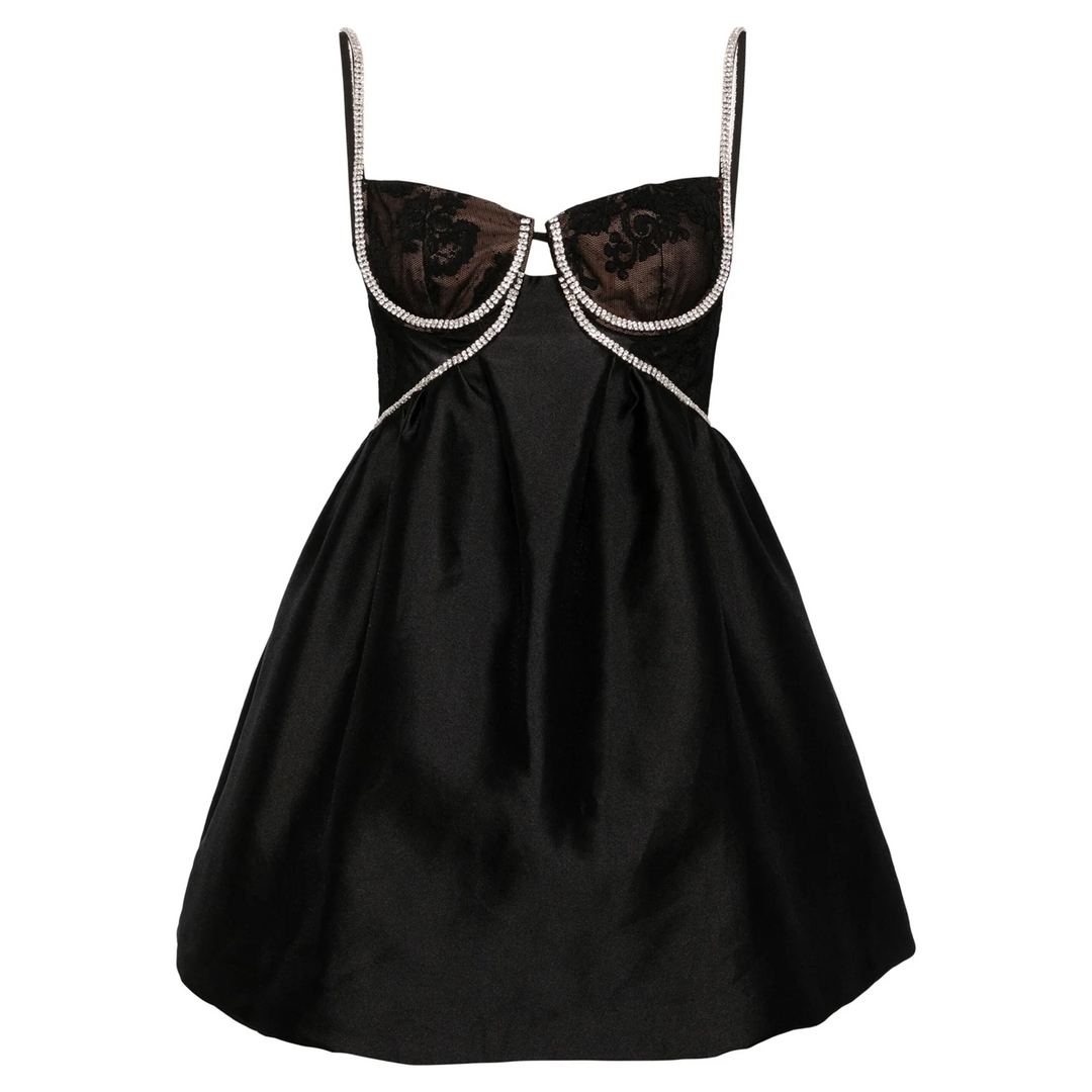 Black Taffetta Diamante Mini Dress