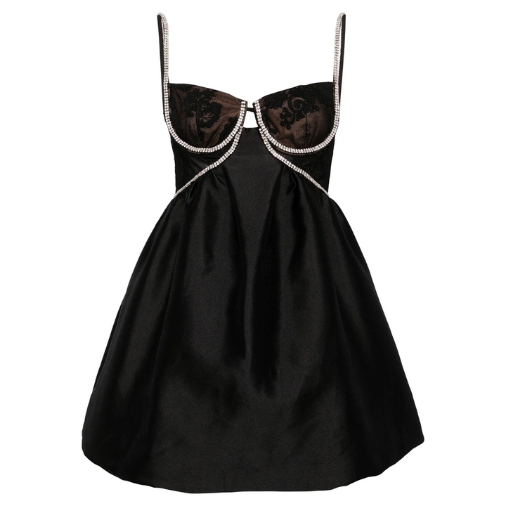Black Taffetta Diamante Mini Dress