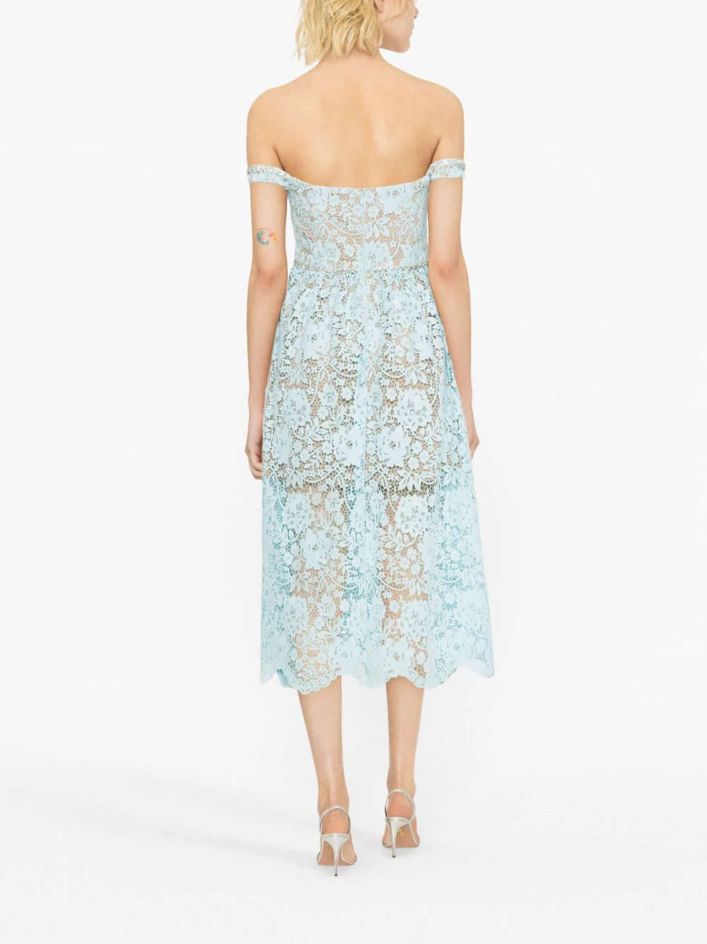 Self Portrait Blue Cord Lace Diamante Midi  Dress Blue 3