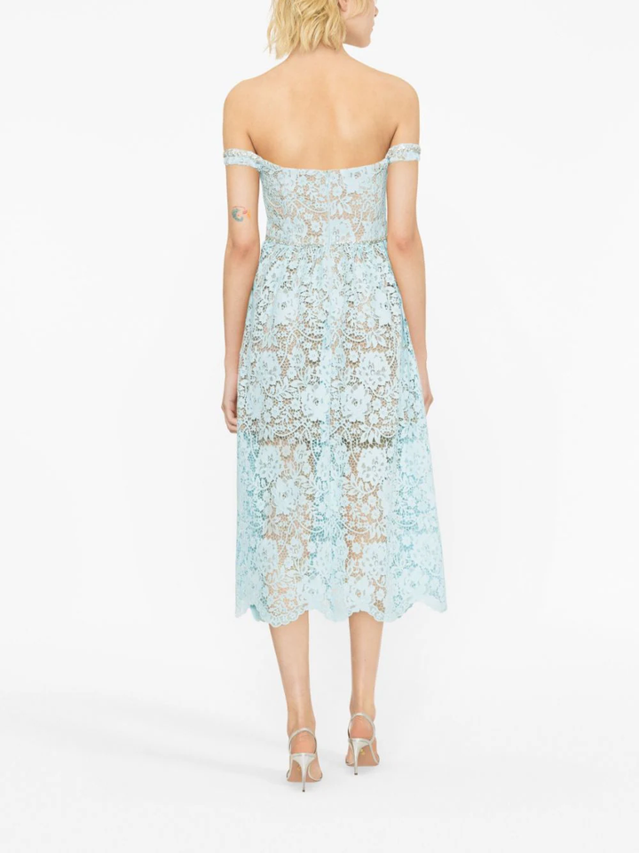 Self Portrait Blue Cord Lace Diamante Midi  Dress Blue 3