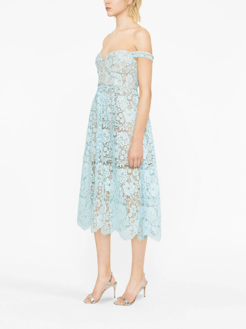 Blue Cord Lace Diamante Midi Dress | Self-Portrait | Club 21 Club21.com Blue Cord Lace Diamante Midi Dress | Self-Portrait | Club 21 Club21.com
