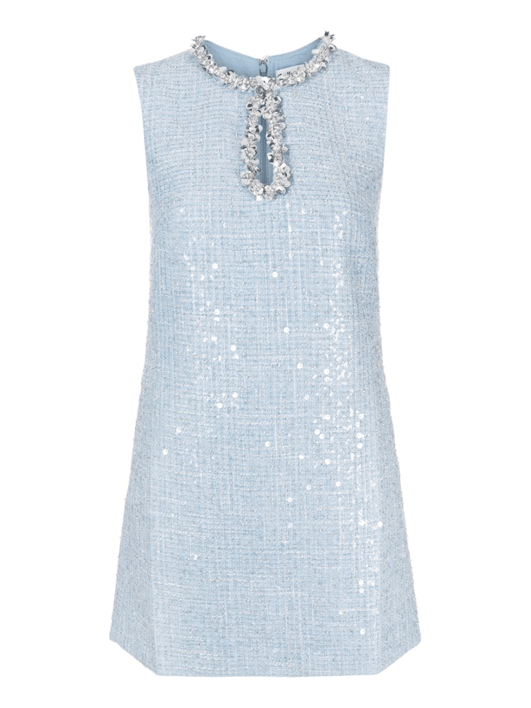 blue sequin boucle mini dress Blue Sequin Boucle Mini Dress