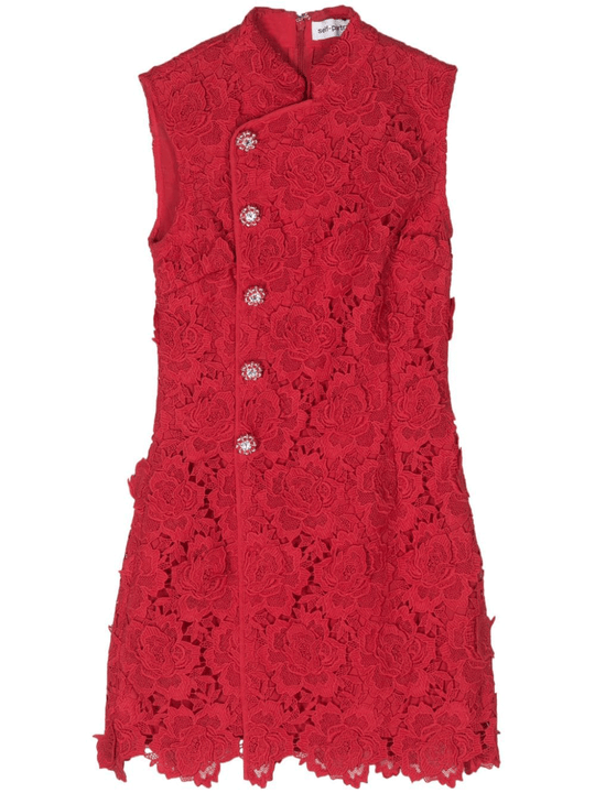 CNY Red Flower Lace Mini Dress
