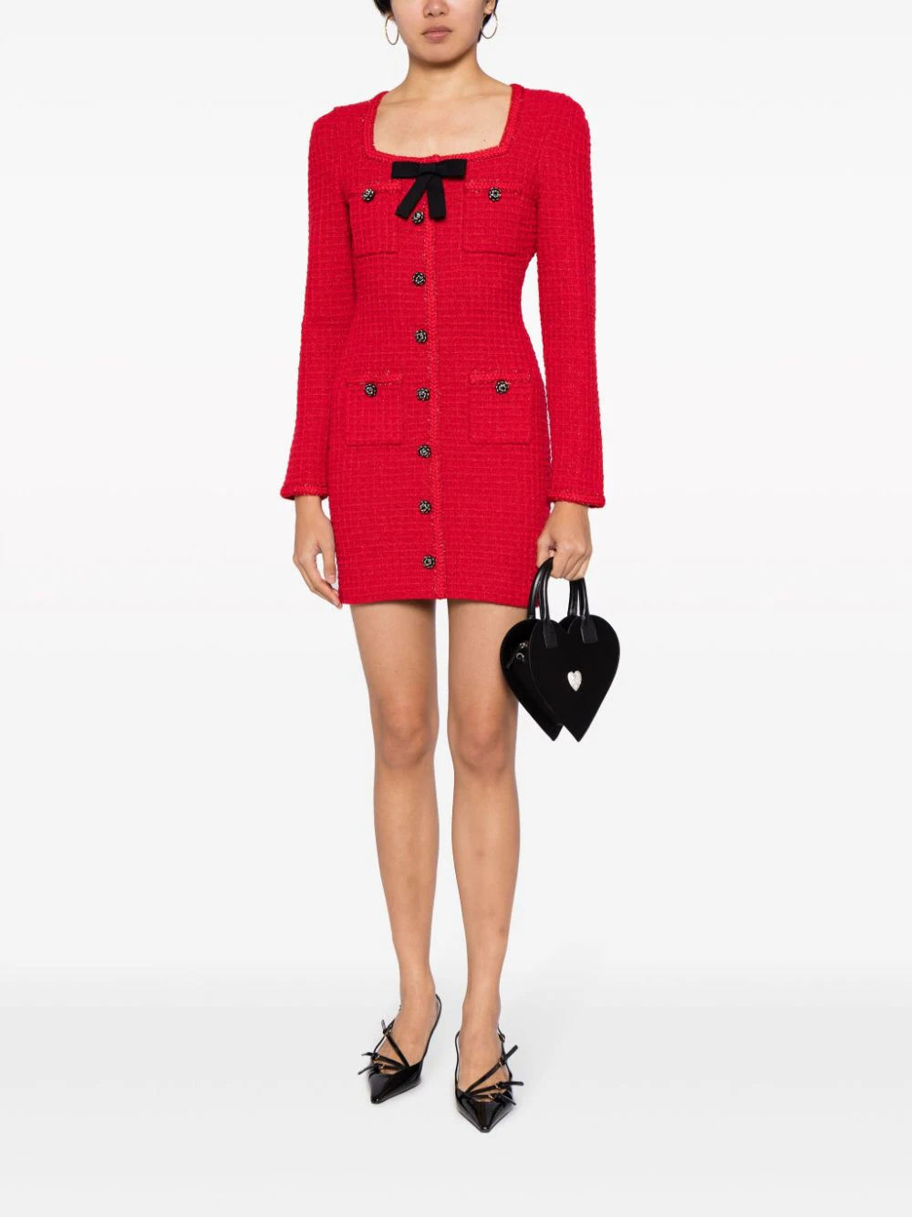 red knit bow mini dress self portrait RED KNIT BOW ROUND NECK MINI DRESS  Bella Galvan