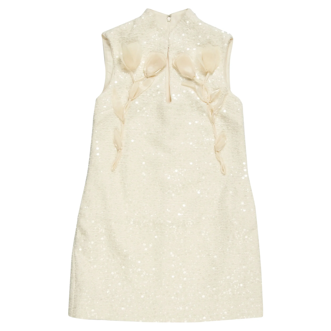 cream boucle flower mini dress Cream Boucle Flower Motif Mini Dress self-portrait-US