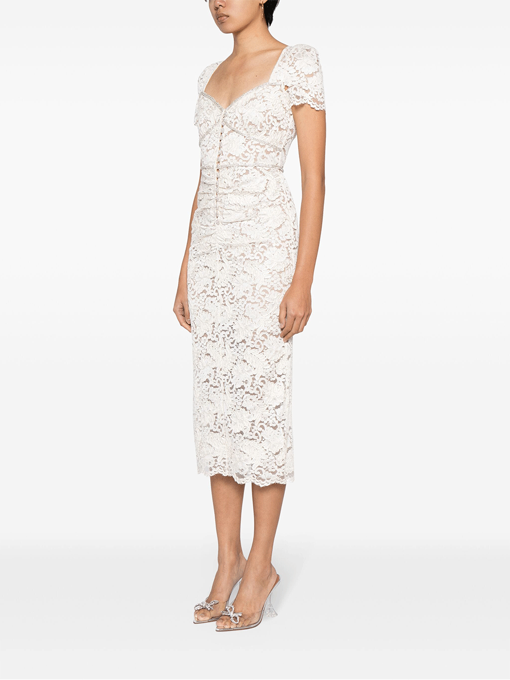 chinese dress ladies Cream Cord Lace Midi Dress