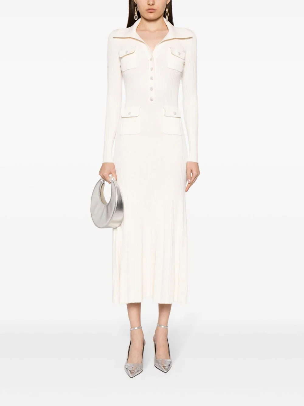 Cream Knit Midi Dress –