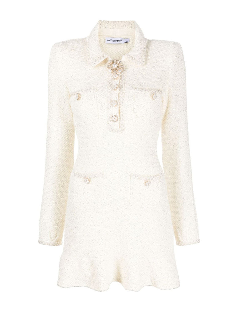 self portrait cream sequin knit pearl mini dress Cream Sequin Knit Mini Dress self-portrait-US