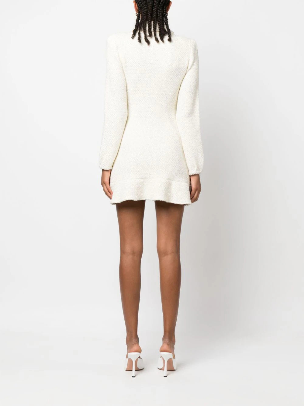 Cream Sequin Knit Pearl Mini Dress – - Main Image