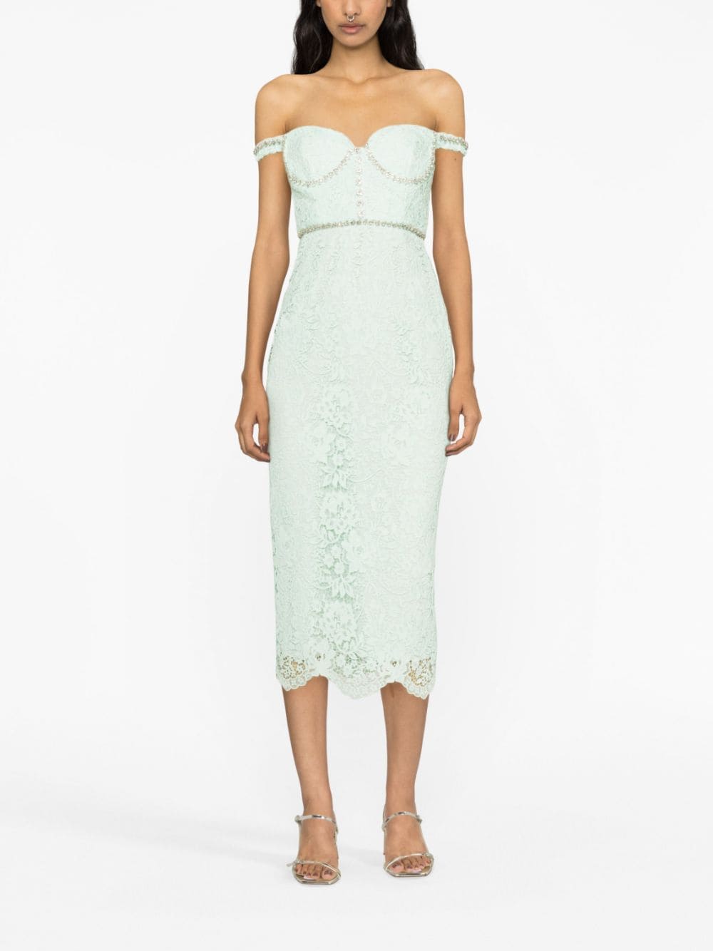 self portrait green cord lace midi dress Self Portrait Green Cord Lace Midi Dress