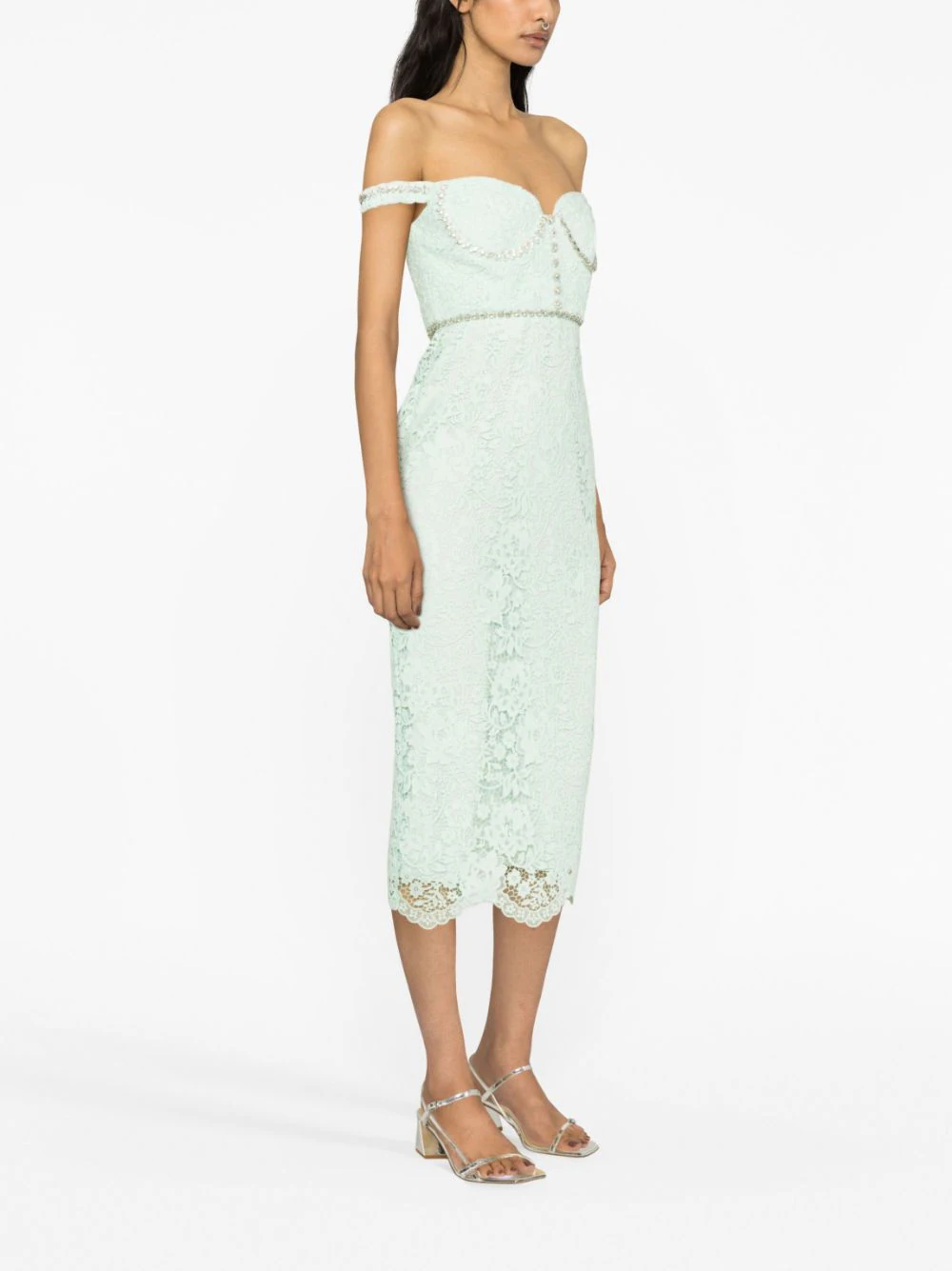Green Cord Lace Diamante Midi Dress Club21.com Green Cord Lace Diamante Midi Dress Club21.com