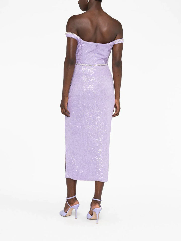 Self-Portrait Lilac Sequin Midi Dress Purple 4