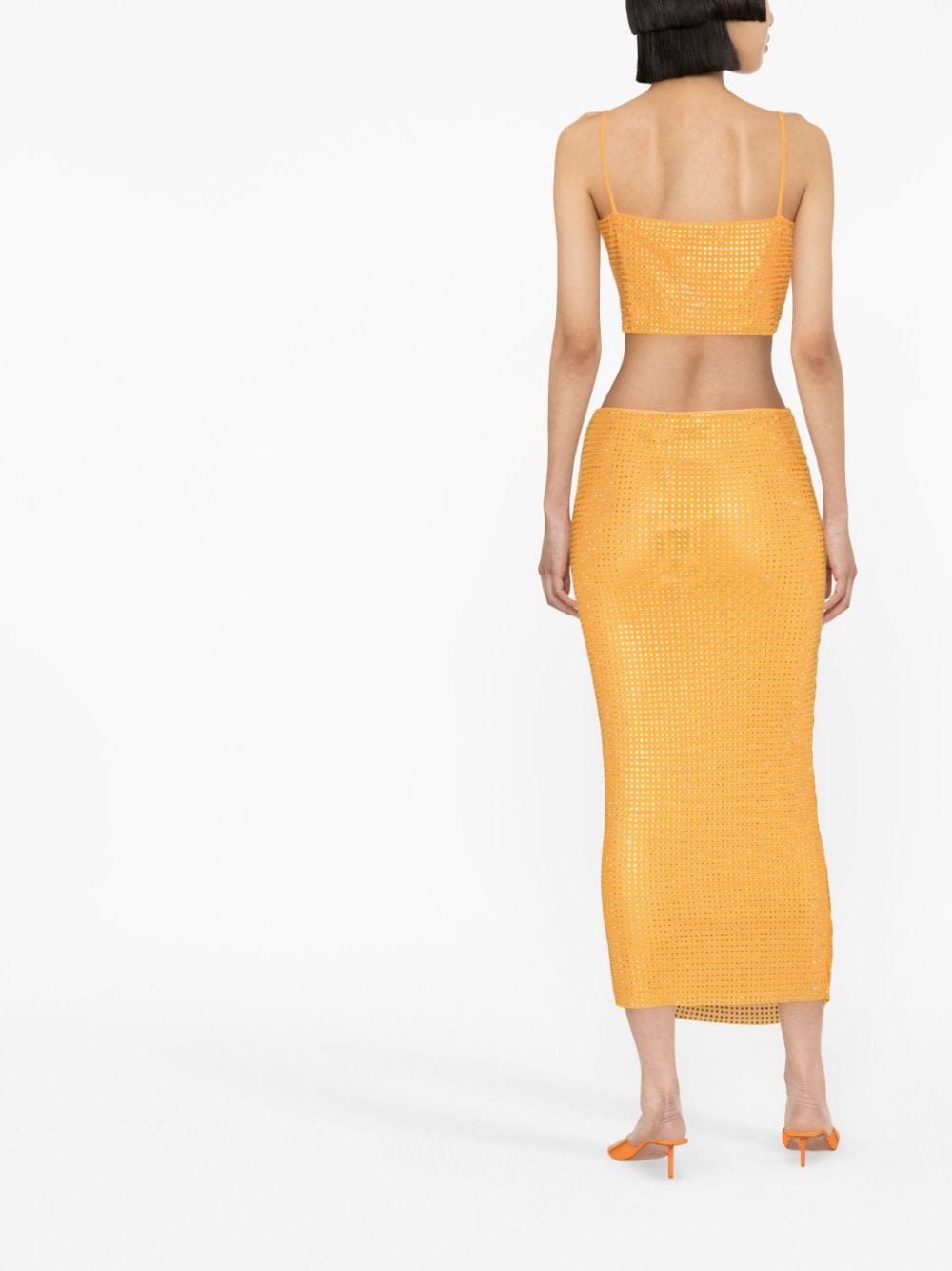 Self-Portrait Orange Hotfix Mesh Midi Skirt Orange 2