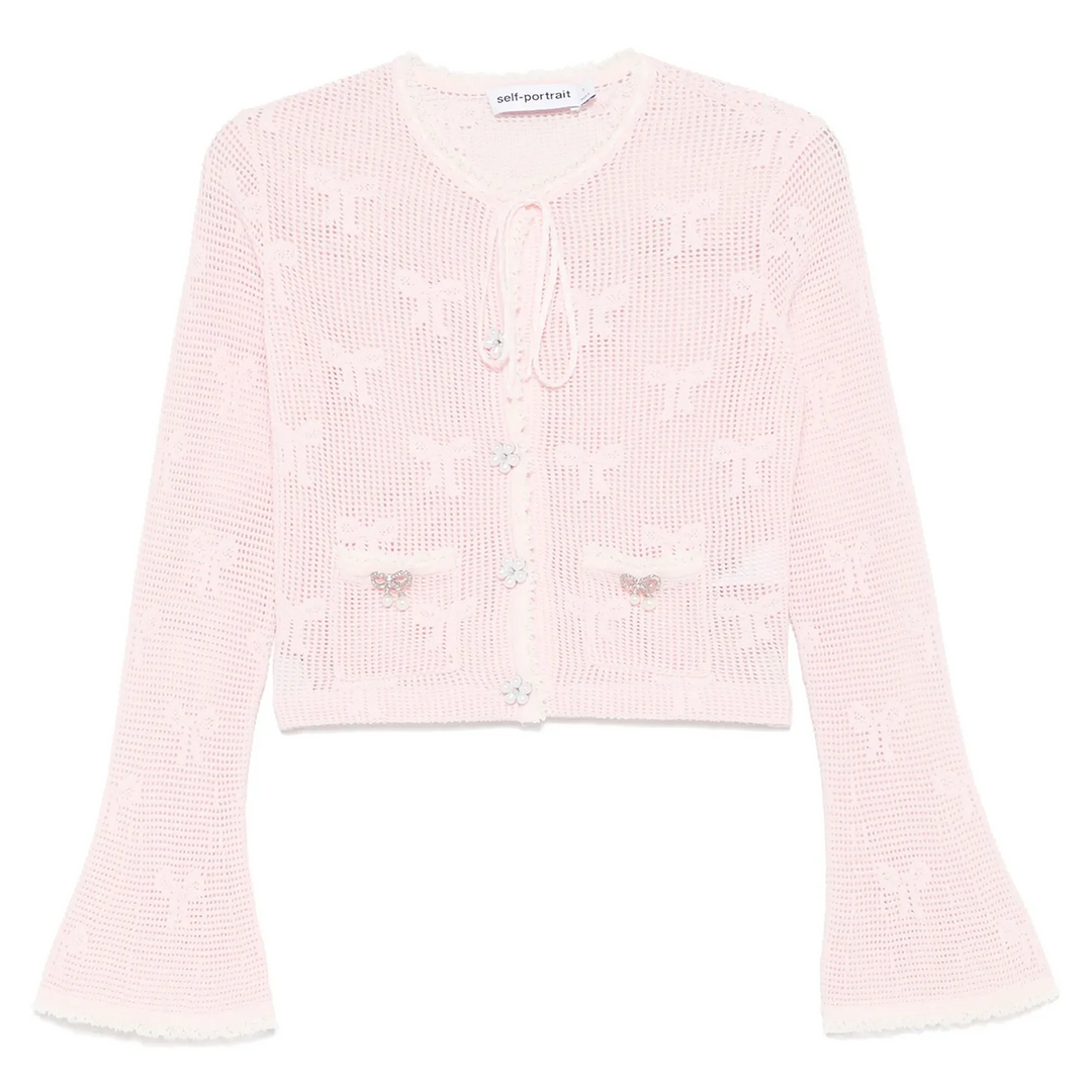 Pink Bow Crochet Cardigan